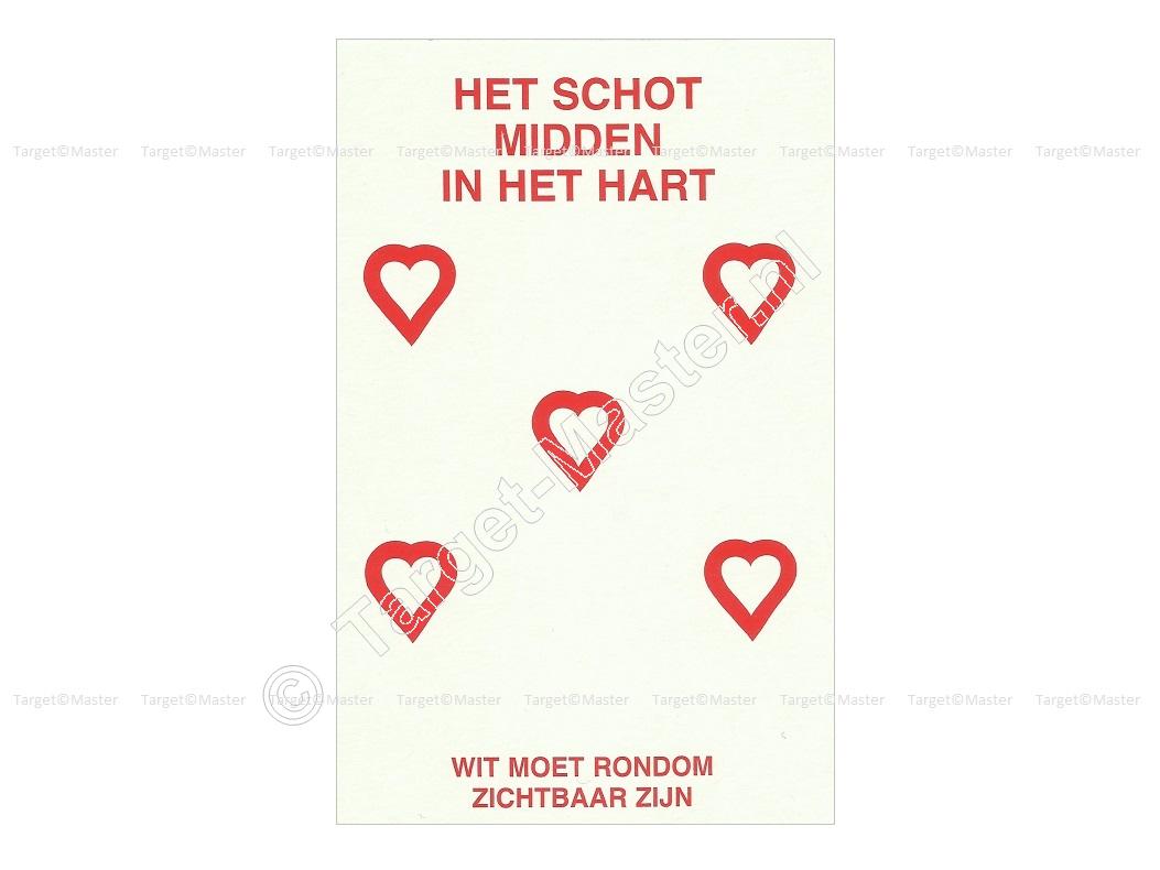 Kermis HARTEN KAART Luchtdruk Geluk Schietkaart 5 HARTJES formaat 7x11 centimeter inhoud 100 stuks